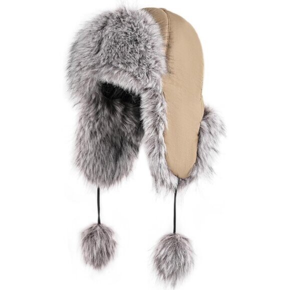 ⚡Women Khaki Faux Fur Trapper Pompoms Warm Classic Ear Flaps Fuzzy Bobble Cap - Picture 1 of 6
